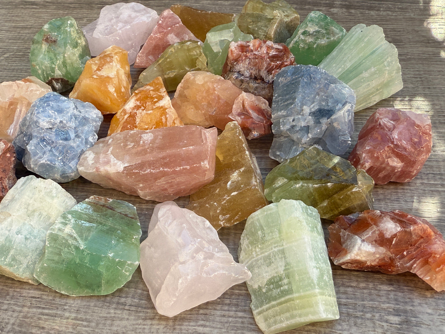 1/2 lb Calcite Rough -Bule, Green, Orange, Citrine, Red, Pink Calcite Crystals