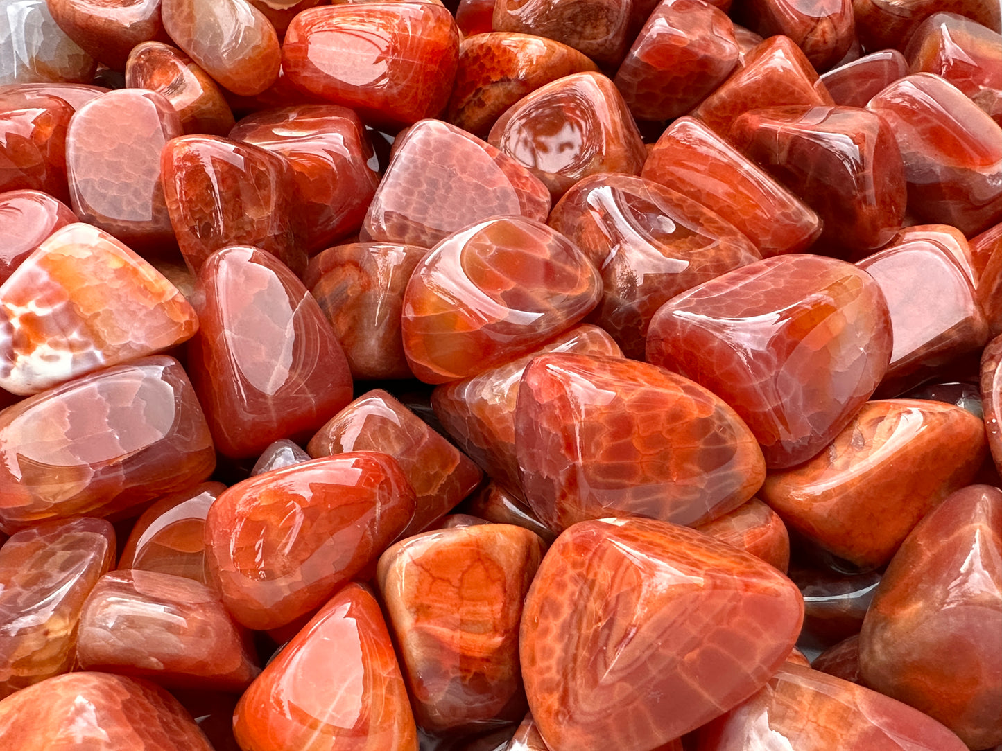 Grade A++ Fire Agate Tumbled Stones, 0.75"-1.25" Fire Agate Polished Stone, Wholesale Bulk Lot
