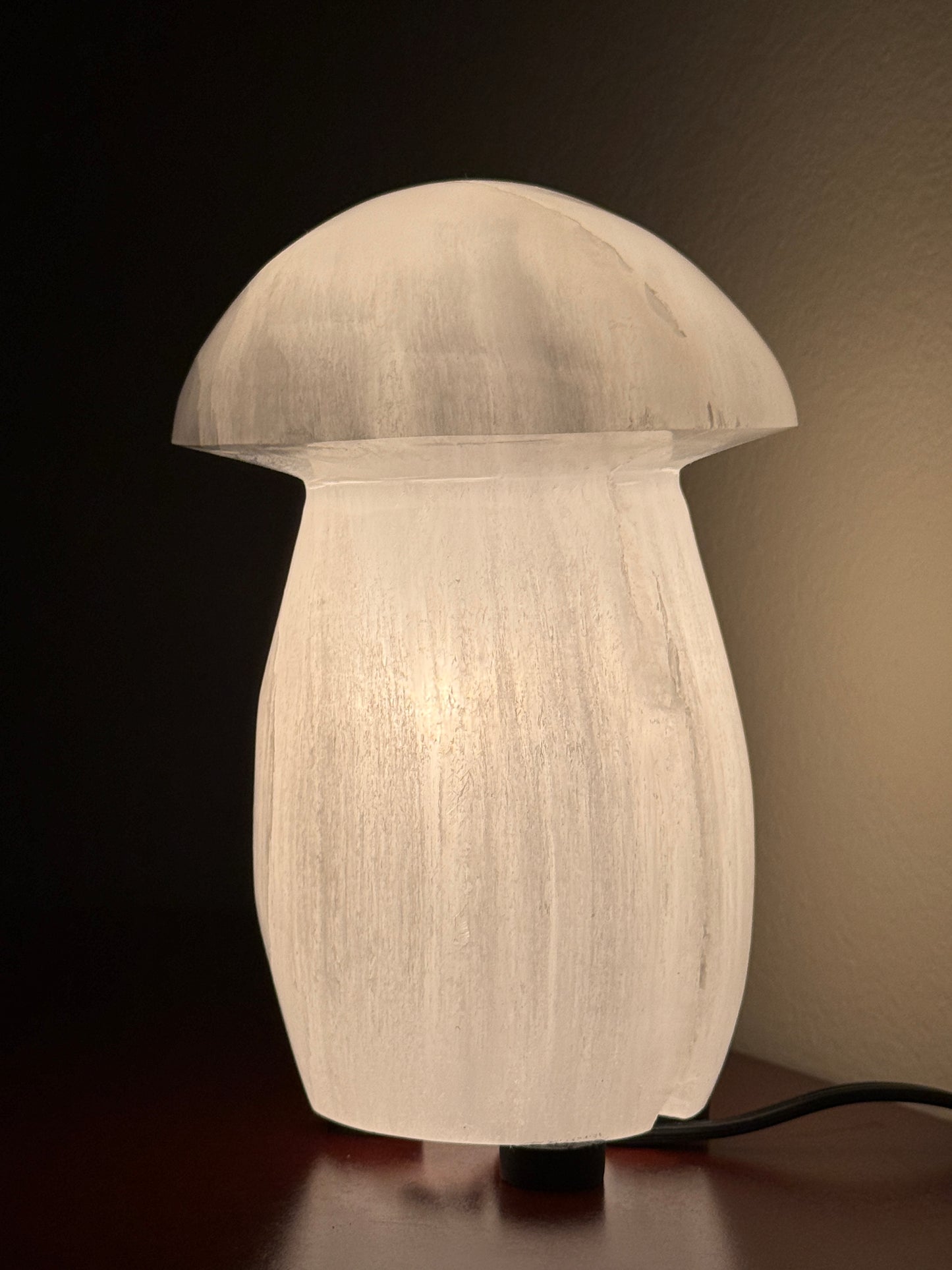 Selenite Mushroom Lamp – 6" Natural White Crystal Healing Lamp for Bedroom, Living Room, Nightstand & Desk Décor