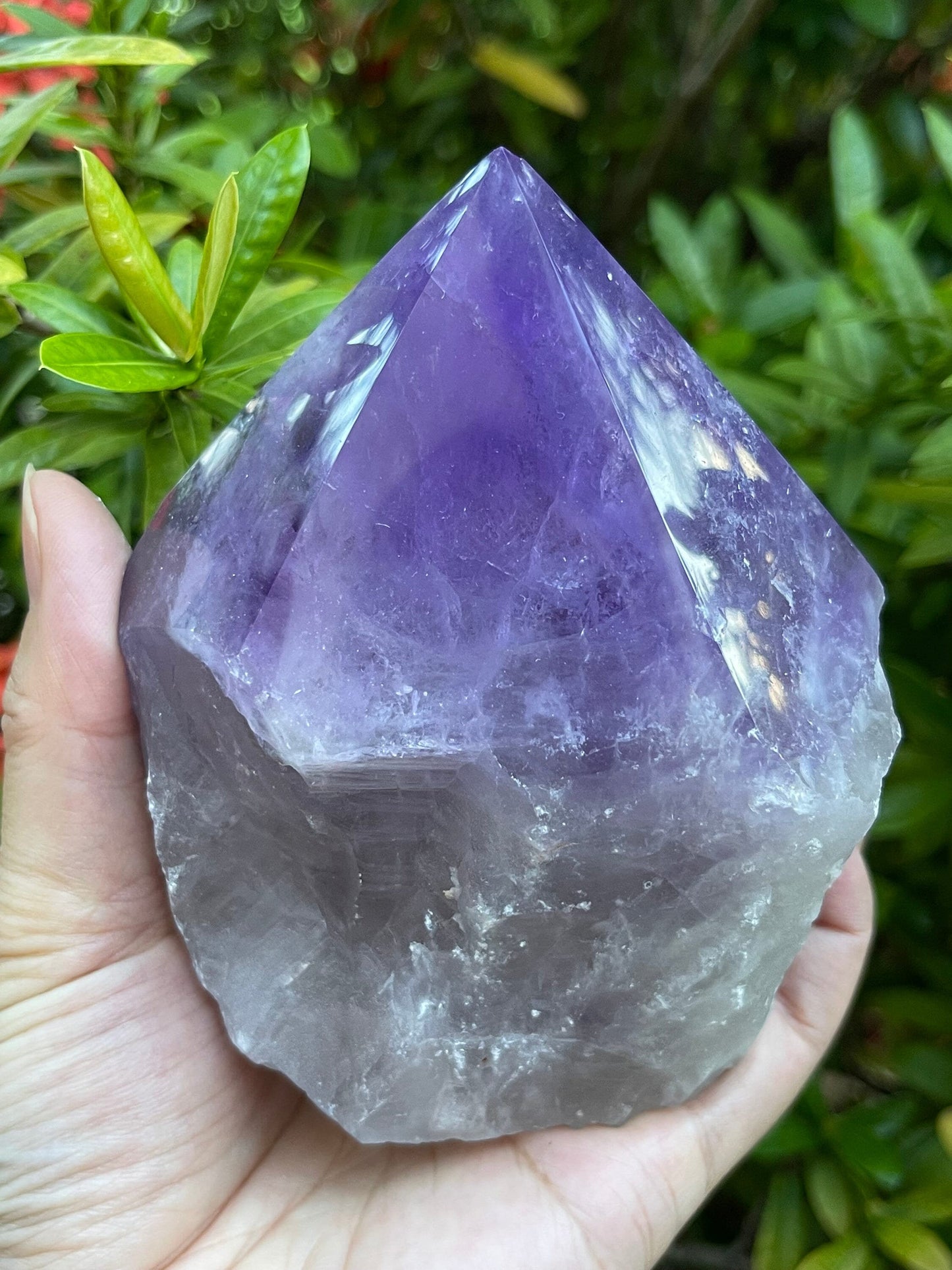 XL Amethyst Top Polished Point – Natural Rough Amethyst Cut Base Crystal, Healing & Protective Stone, Meditation & Décor