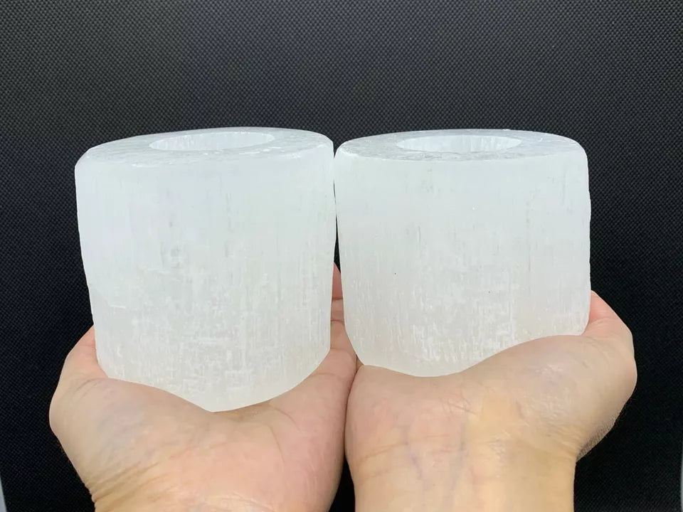 Set of 2 Selenite Candle Holder, Tealight Holder With 4 Shapes -Skyscraper, Flat