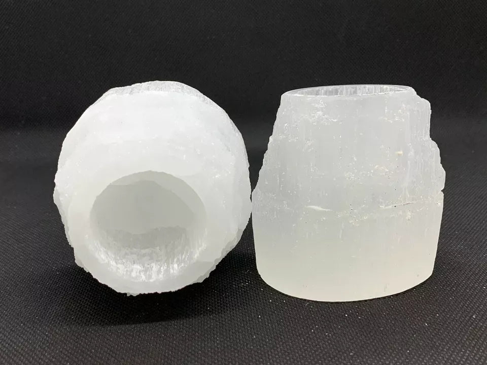 Set of 2 Selenite Candle Holder, Tealight Holder With 4 Shapes -Skyscraper, Flat