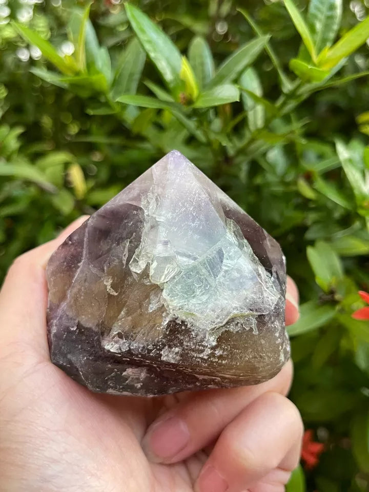 Standing Rainbow Fluorite Point – Semi Top Polished with Rough Body | Natural Multicolor Crystal Tower