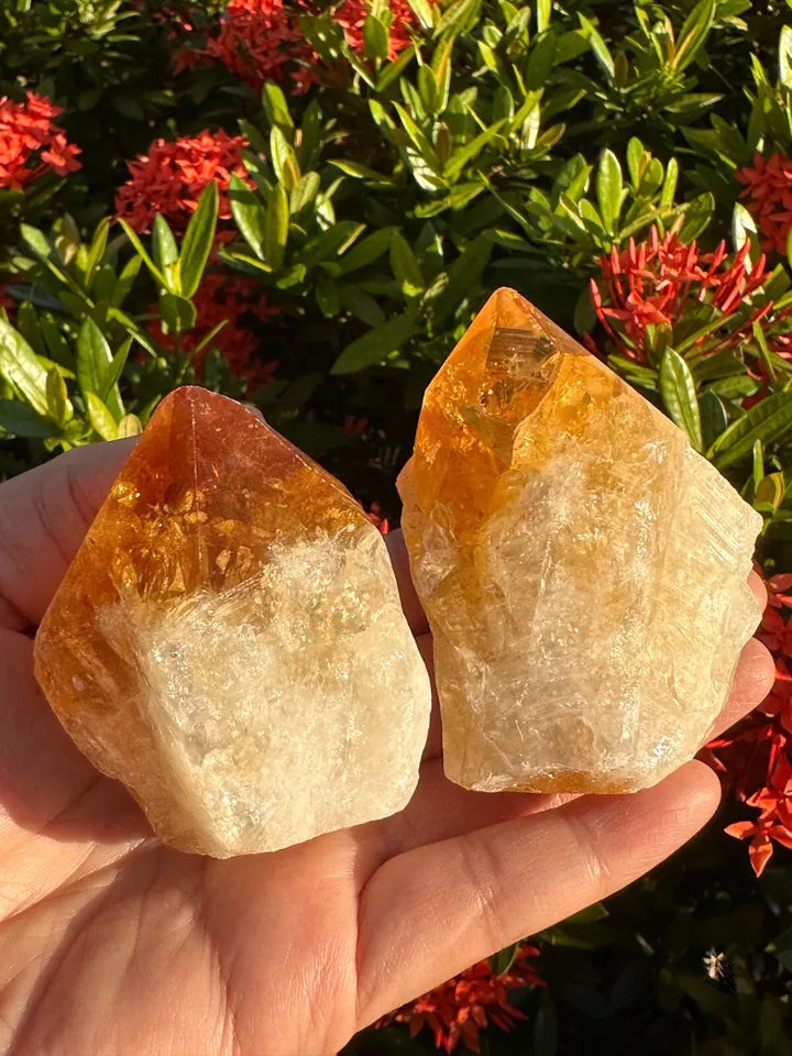 Standing Citrine Top Polished Rough Point, Deep Orange Citrine Crystal Cut Base