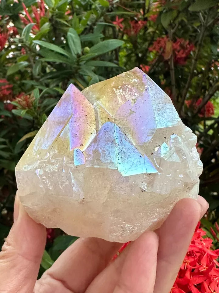 Aura Citrine Top Polished Rough Point — Semi-Raw Standing Angel Aura Citrine | Money & Success Stone
