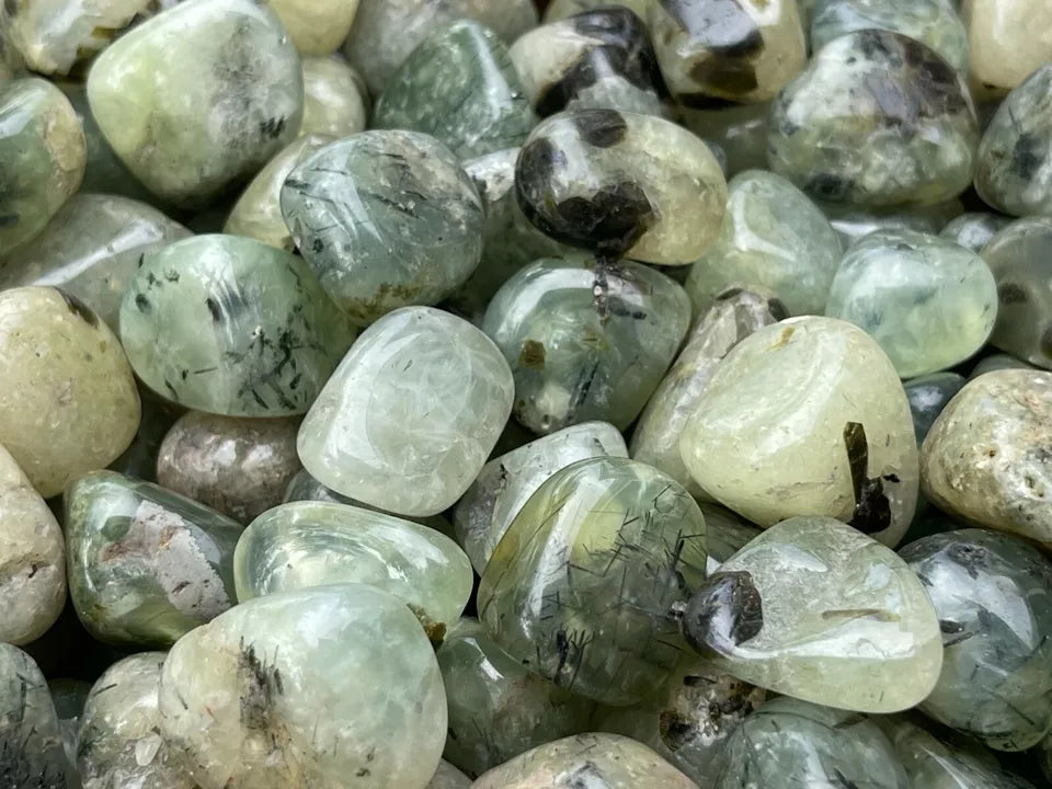Prehnite With Rutile Tumbled Stones, 0.8-1" Tumbled Prehnite Stones, Bulk lots