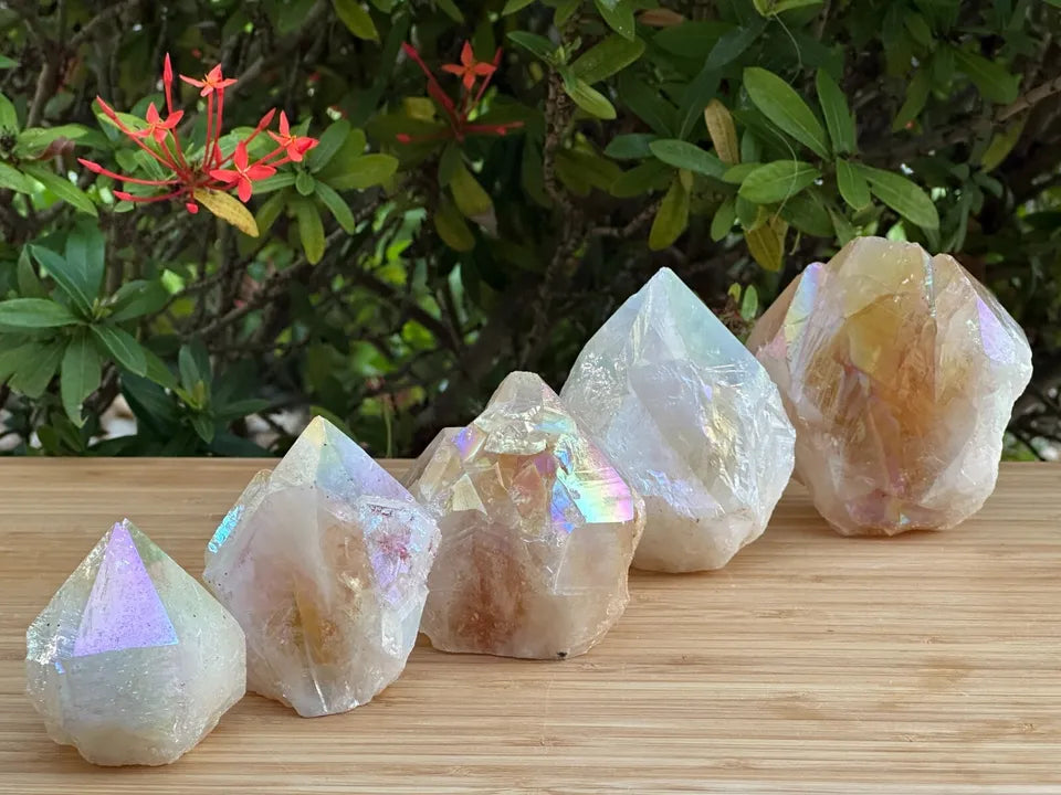 Aura Citrine Top Polished Rough Point — Semi-Raw Standing Angel Aura Citrine | Money & Success Stone