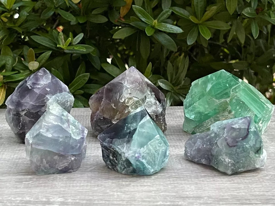 Standing Rainbow Fluorite Point – Semi Top Polished with Rough Body | Natural Multicolor Crystal Tower