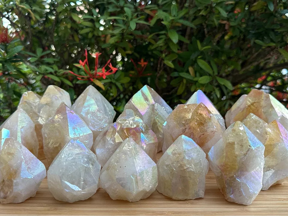 Aura Citrine Top Polished Rough Point — Semi-Raw Standing Angel Aura Citrine | Money & Success Stone