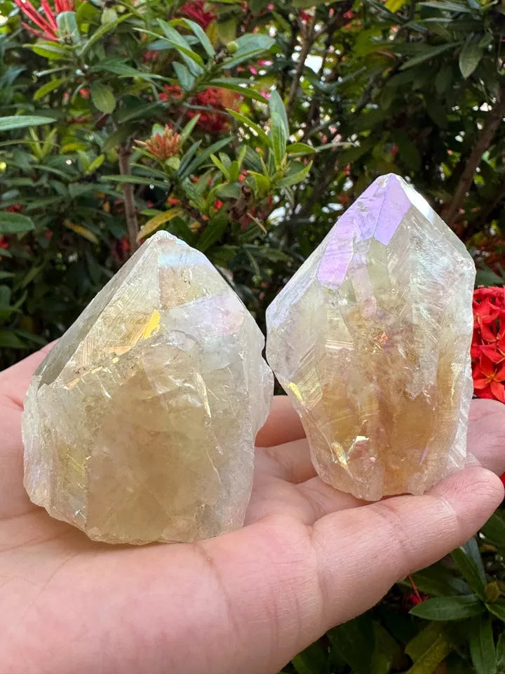 Aura Citrine Top Polished Rough Point — Semi-Raw Standing Angel Aura Citrine | Money & Success Stone