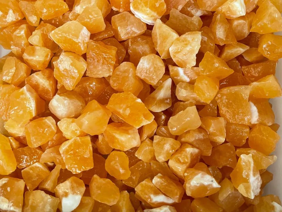 Small Orange Calcite Rough Stones, 0.75"-1.5" Raw Calcite Orange, Wholesale Bulk Lot