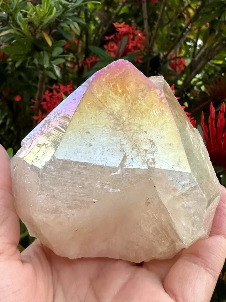 Aura Citrine Top Polished Rough Point — Semi-Raw Standing Angel Aura Citrine | Money & Success Stone