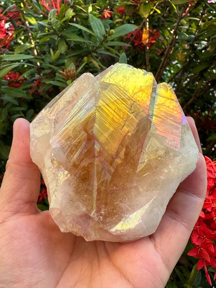 Aura Citrine Top Polished Rough Point — Semi-Raw Standing Angel Aura Citrine | Money & Success Stone