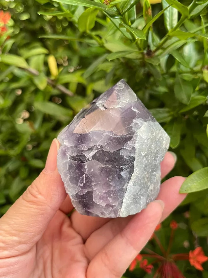 Standing Rainbow Fluorite Point – Semi Top Polished with Rough Body | Natural Multicolor Crystal Tower