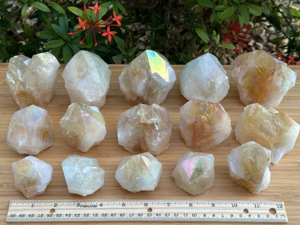 Aura Citrine Top Polished Rough Point — Semi-Raw Standing Angel Aura Citrine | Money & Success Stone