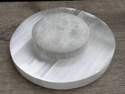 Polished 3", 4", 6" Selenite Circle Charging Plate for Crystal Cleansing, Crystal Grid Layout, Energy Charging & Lurification