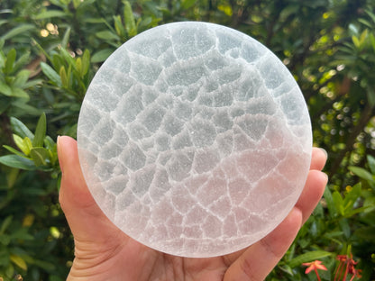 Polished 3", 4", 6" Selenite Circle Charging Plate for Crystal Cleansing, Crystal Grid Layout, Energy Charging & Lurification