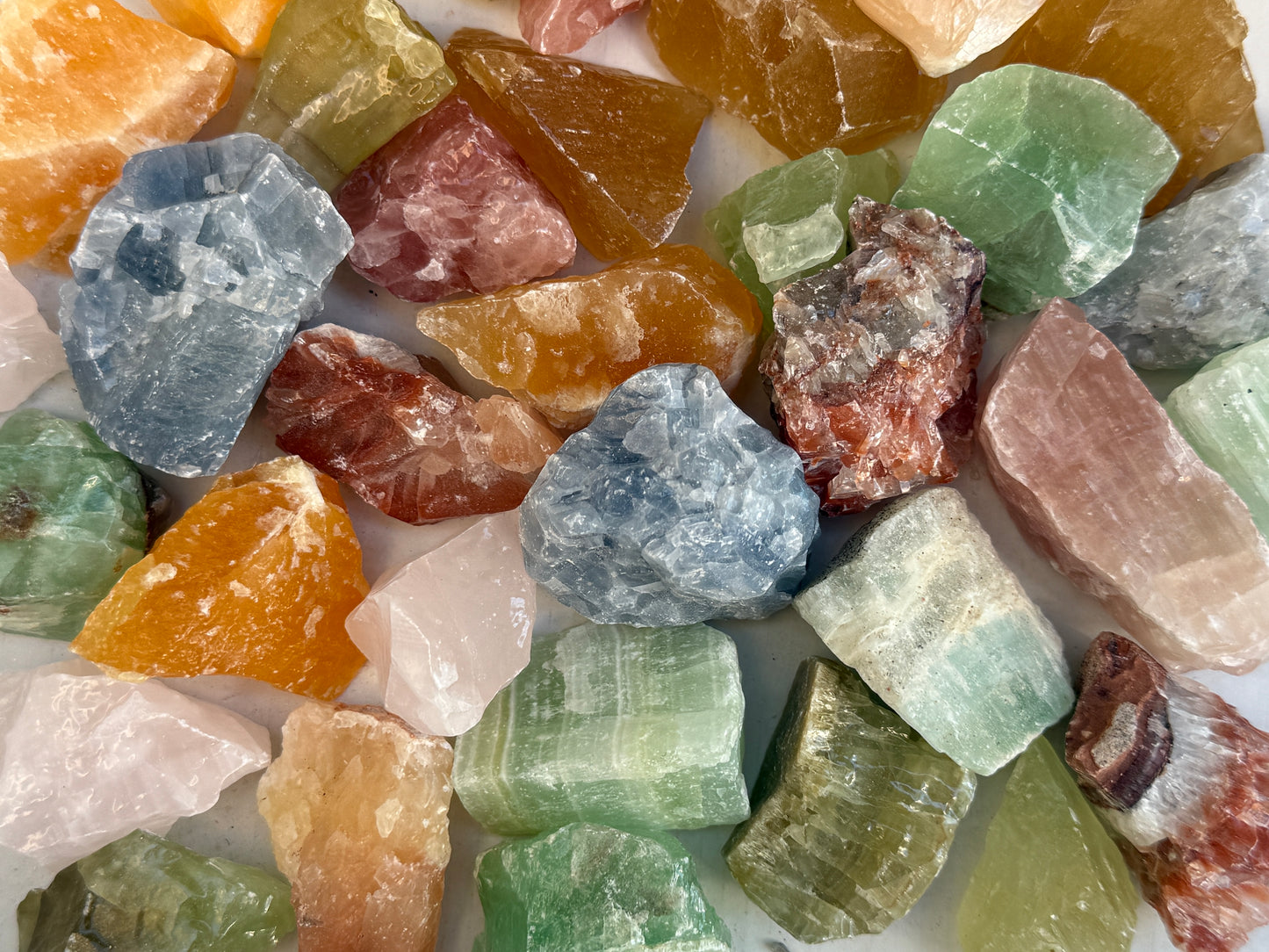 1/2 lb Calcite Rough -Bule, Green, Orange, Citrine, Red, Pink Calcite Crystals