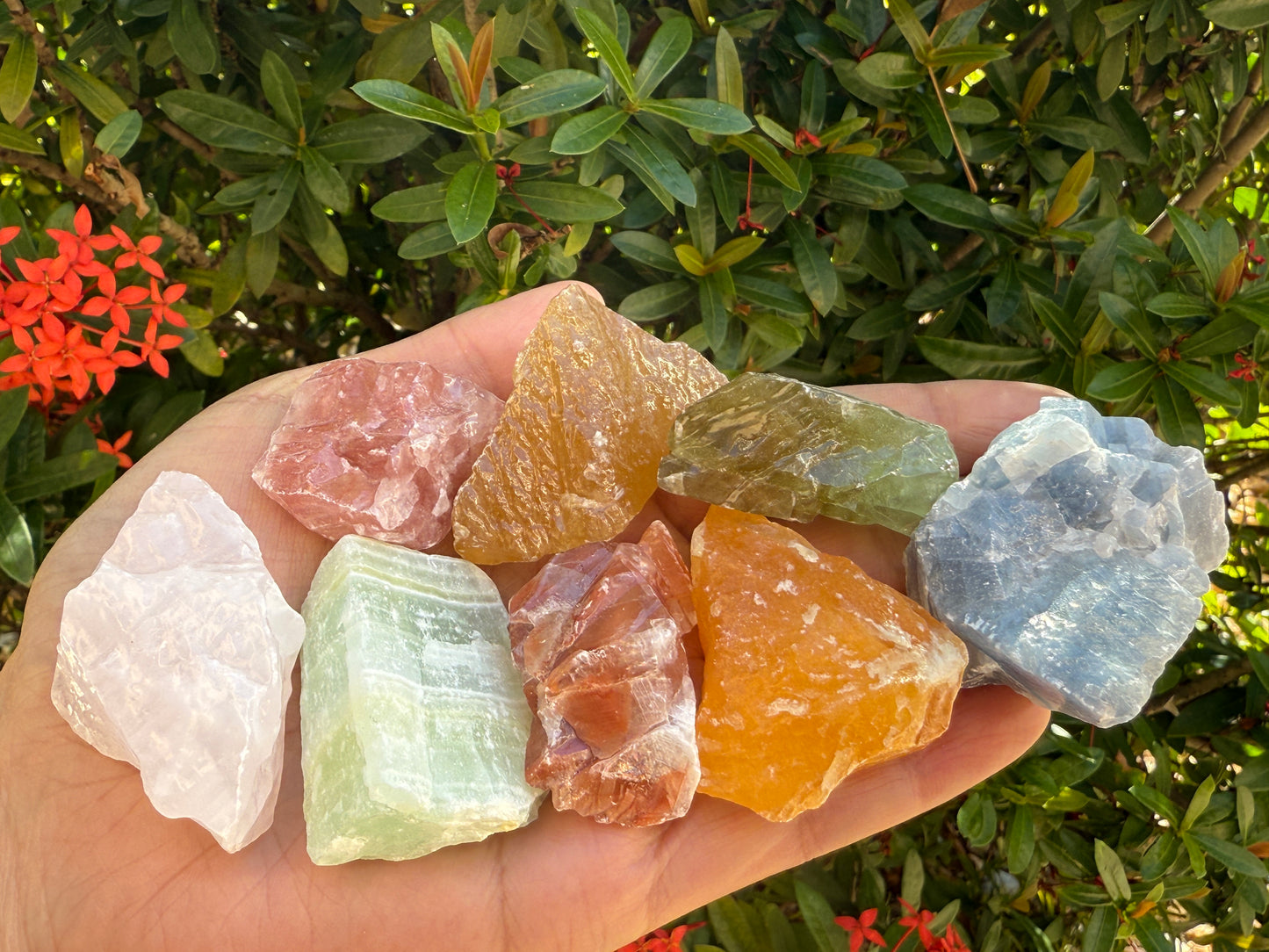 1/2 lb Calcite Rough -Bule, Green, Orange, Citrine, Red, Pink Calcite Crystals