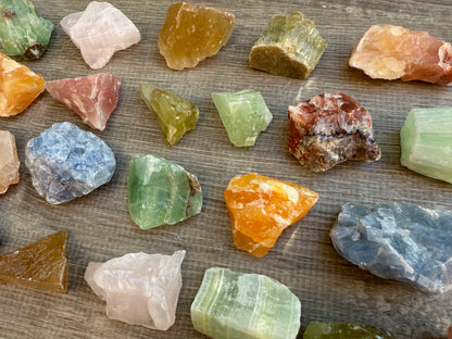 1/2 lb Calcite Rough -Bule, Green, Orange, Citrine, Red, Pink Calcite Crystals