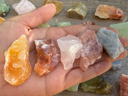 1/2 lb Calcite Rough -Bule, Green, Orange, Citrine, Red, Pink Calcite Crystals