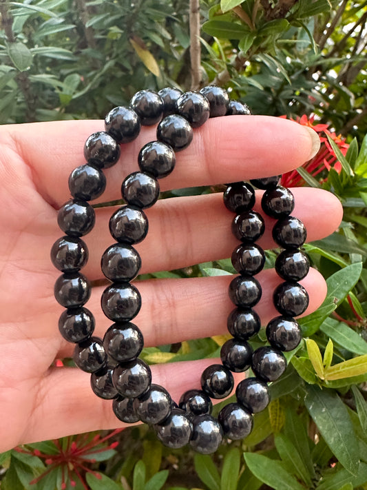 8mm Shungite Bracelet, Shungite Beads, Stretch Bracelet,Radiation EMF Protection