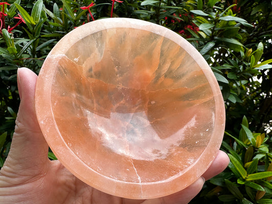 Orange Selenite Bowl, 4" Selenite Round Shaped Dish Bowl Orange Color, Peach Bowl