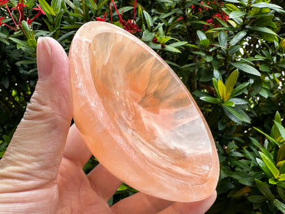 Orange Selenite Bowl, 4" Selenite Round Shaped Dish Bowl Orange Color, Peach Bowl