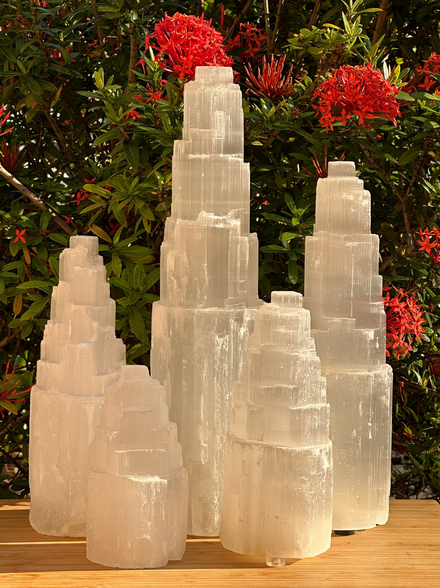 Selenite Skyscraper Lamp, 6", 8", 10", 12", 16" Tall Selenite Tower Lamps