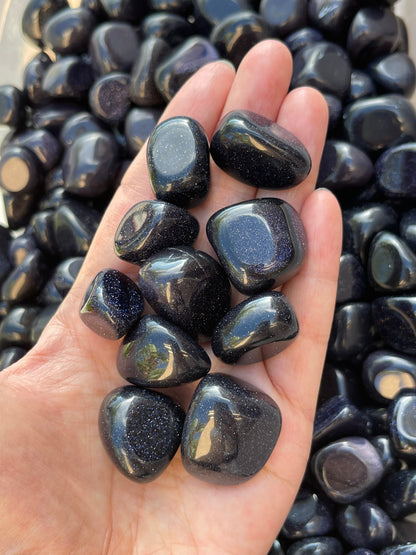 Grade A++ Blue Goldstone Tumbled Stones 0.75" - 1.25", Wholesale Bulk Lot