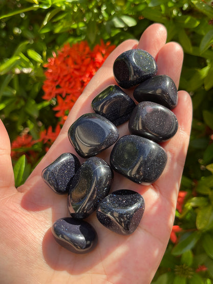 Grade A++ Blue Goldstone Tumbled Stones 0.75" - 1.25", Wholesale Bulk Lot
