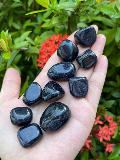 Grade A++ Blue Goldstone Tumbled Stones 0.75" - 1.25", Wholesale Bulk Lot