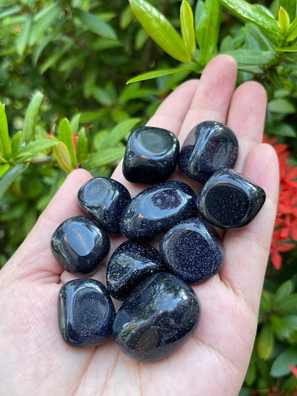 Grade A++ Blue Goldstone Tumbled Stones 0.75" - 1.25", Wholesale Bulk Lot