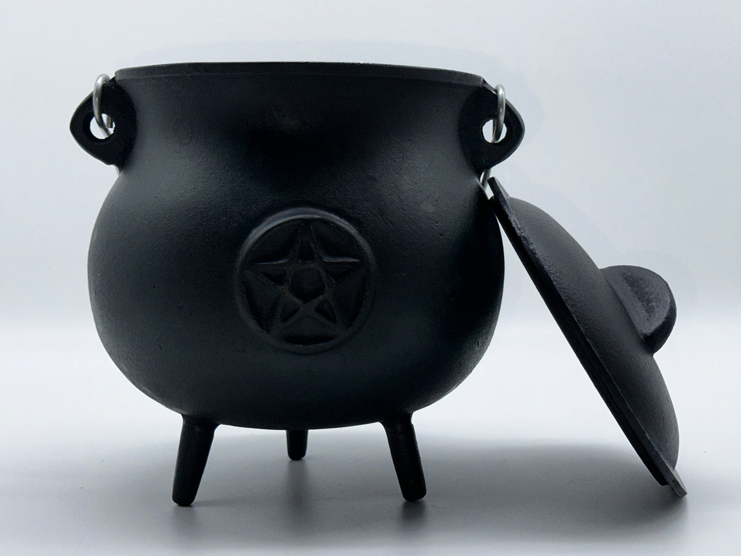 X-Large Pentagram Pentacle Cast Iron Cauldron with Lid and Handle, 7.5" Cauldron