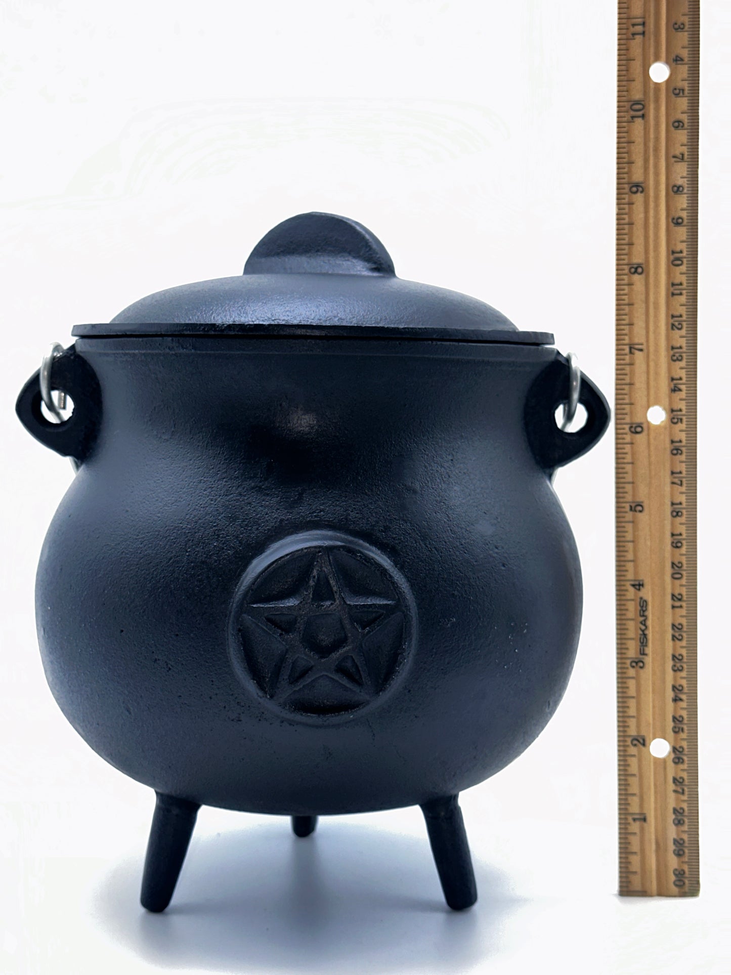 X-Large Pentagram Pentacle Cast Iron Cauldron with Lid and Handle, 7.5" Cauldron