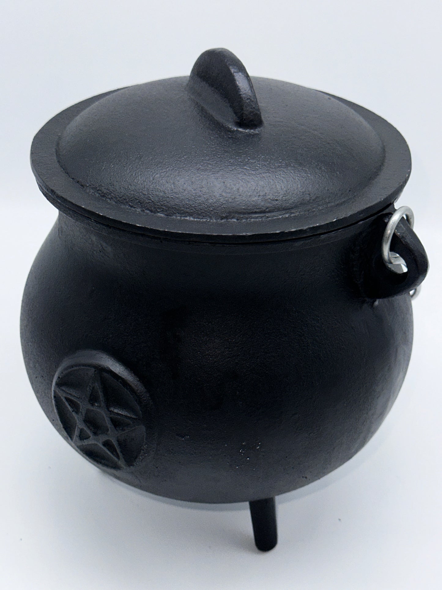 X-Large Pentagram Pentacle Cast Iron Cauldron with Lid and Handle, 7.5" Cauldron