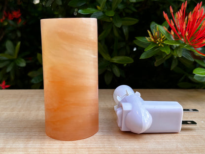 Orange Selenite Cylinder Night Light, Orange Selenite Crystal Nightlight Plugin, Wholesale Bulk