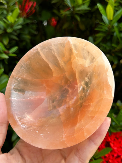 Orange Selenite Bowl, 4" Selenite Round Shaped Dish Bowl Orange Color, Peach Bowl