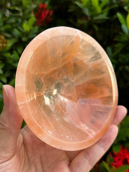 Orange Selenite Bowl, 4" Selenite Round Shaped Dish Bowl Orange Color, Peach Bowl