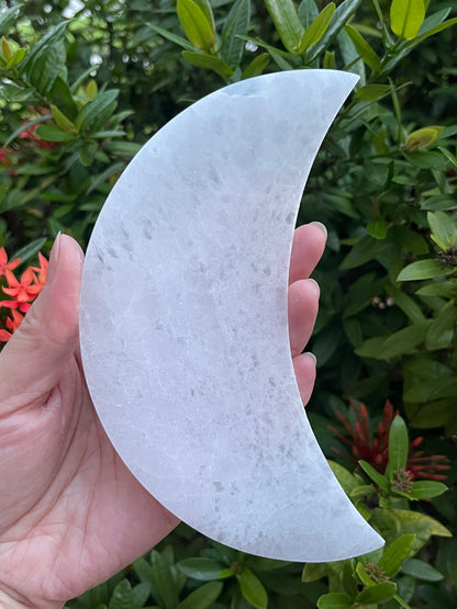 Polished 3", 4", 6" Selenite Moon Charging Plate for Crystal Cleansing, Crystal Grid Layout, Energy Charging & Lurification