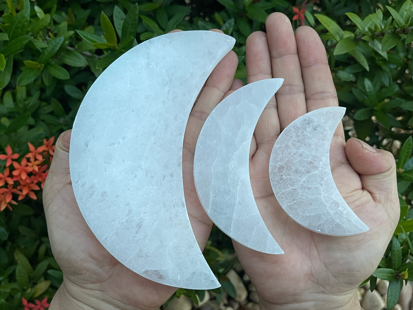 Polished 3", 4", 6" Selenite Moon Charging Plate for Crystal Cleansing, Crystal Grid Layout, Energy Charging & Lurification