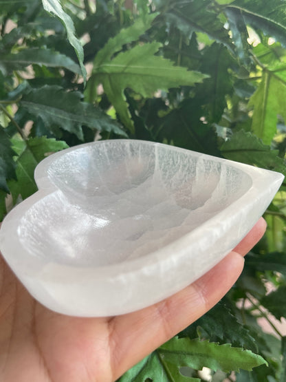 Heart-Shaped Selenite Bowl 4–4.25" – Polished Crystal Charging Bowl, Healing & Cleansing Stone Dish