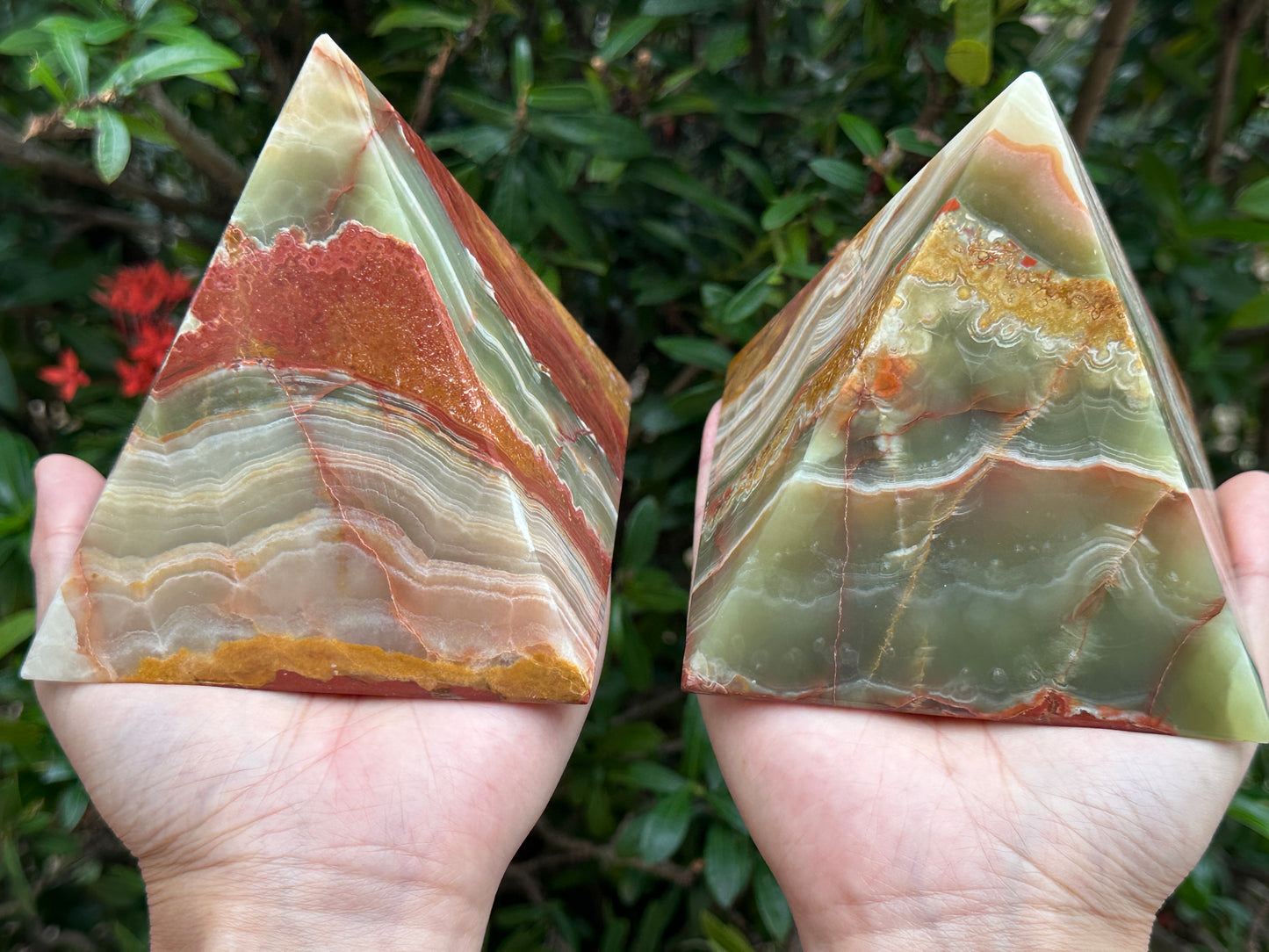 2" 3" & 4" Green Onyx Crystal Pyramid, Grade A ++Multi Green Marble Onyx Pyramid