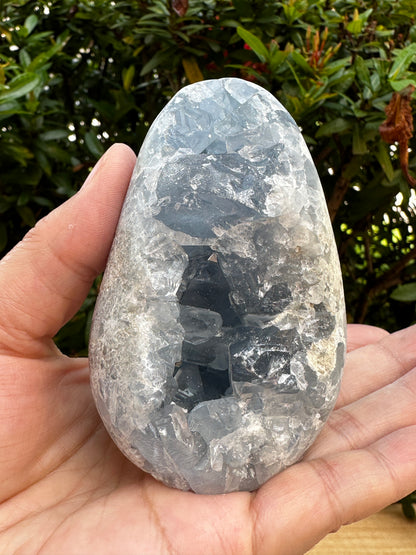 Polished Celestite Cluster, Celestite Geode Free Shape w. Druse, Standing Celestite Healing Crystal 2-3.5", Pick a Weight