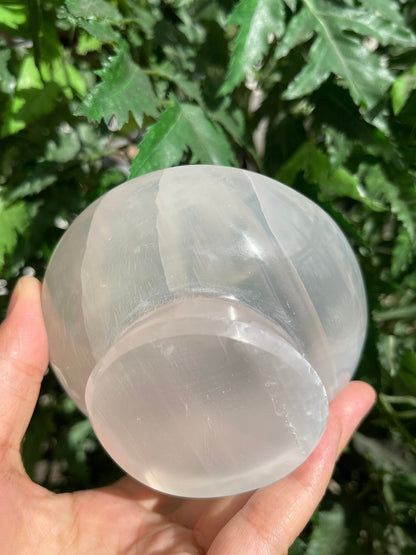Gemstone Carved - 4" Diameter Selenite Crystal Polished Charging Bowl With Pedestal, Selenite Bowl On Stand