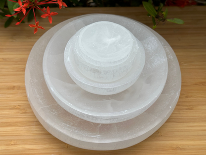 Gemstone Carved - 2", 3", 4", 6" & 8" Diameter SELENITE Crystal Polished Charging Bowl