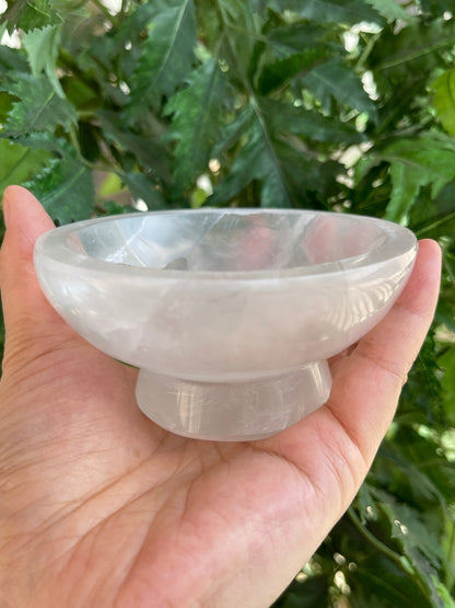 Gemstone Carved - 4" Diameter Selenite Crystal Polished Charging Bowl With Pedestal, Selenite Bowl On Stand