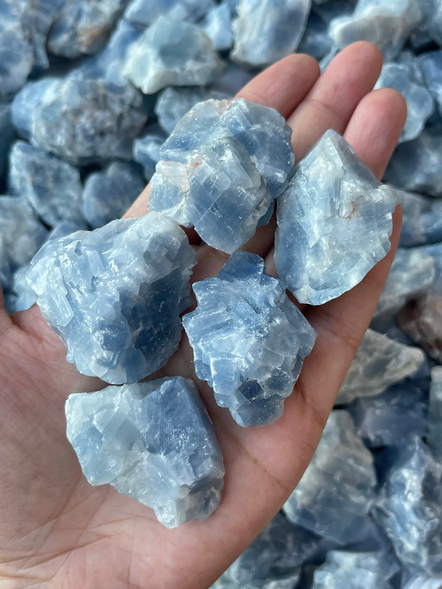 Grade A+ Blue Calcite Rough Natural, 1.5 - 2" Blue Calcite, Wholesale Bulk Lot