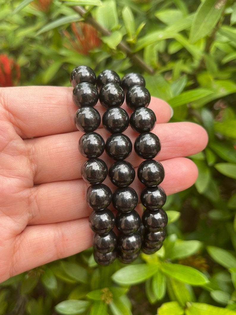 8mm Shungite Bracelet, Shungite Beads, Stretch Bracelet,Radiation EMF Protection