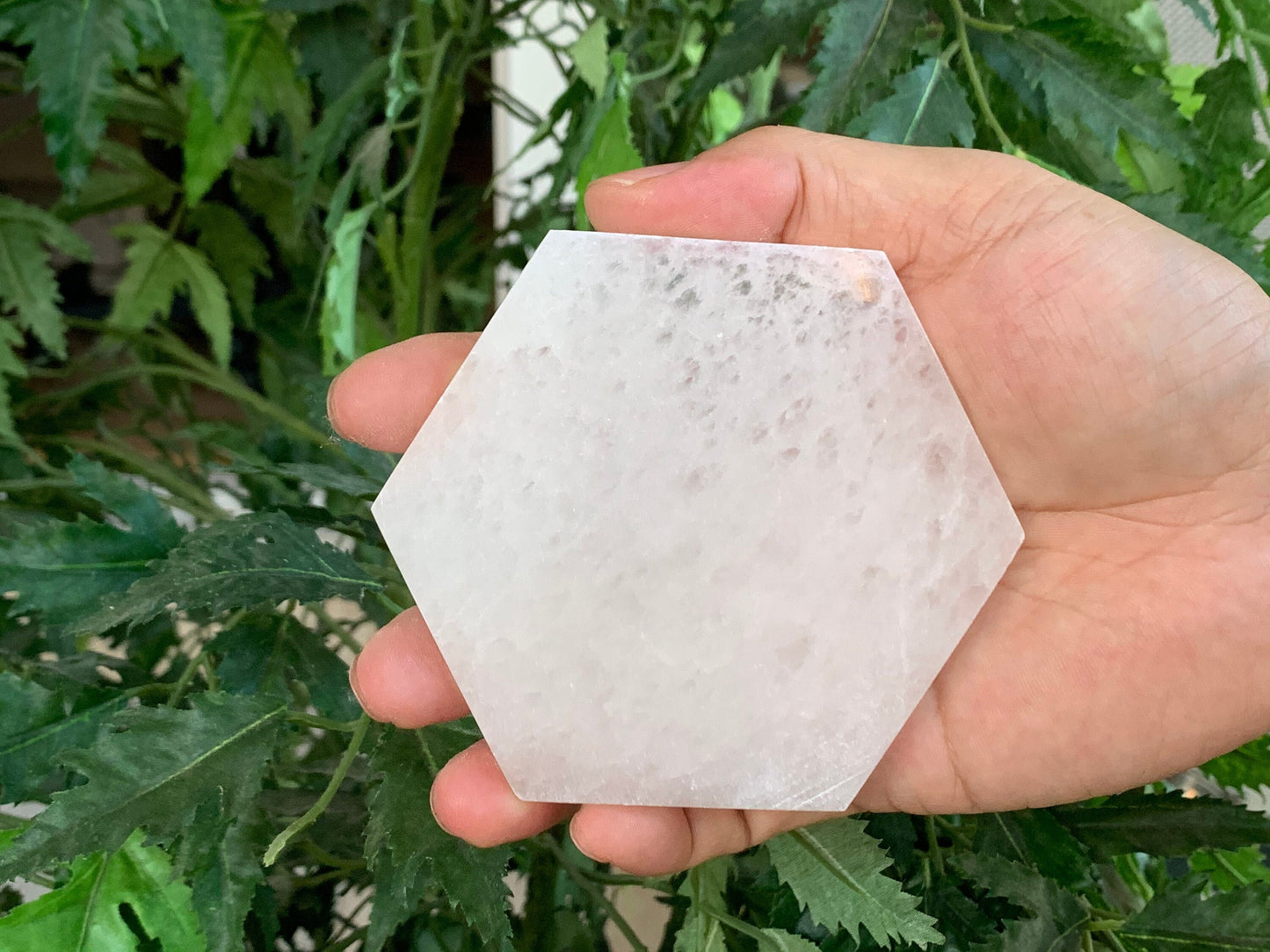 Polished 3", 4", 6" Selenite Hexagon Charging Plate for Crystal Cleansing, Crystal Grid Layout, Energy Charging & Lurification